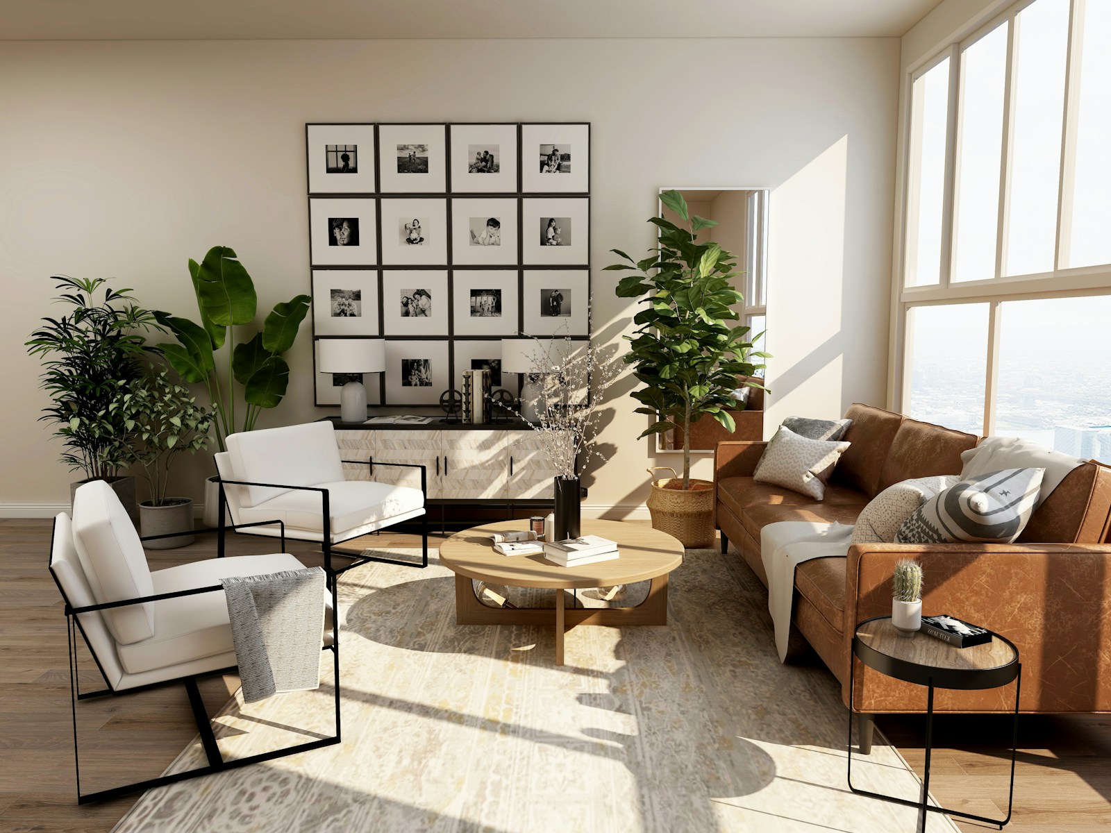 Ein gemütliches Wohnzimmer mit Sofa und Pflanzen